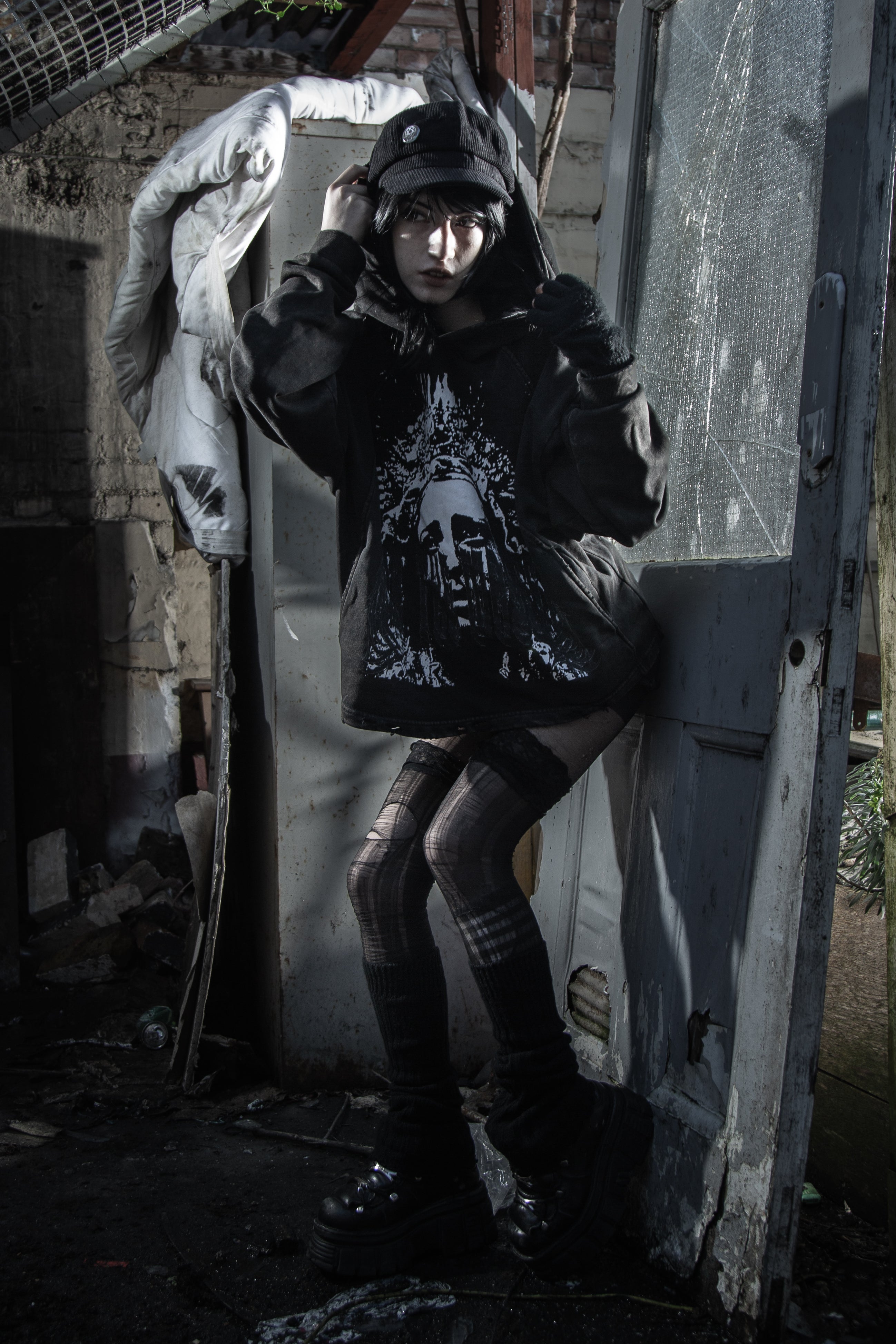 Anguish Vintage Washed Frayed-Hem Hoodie