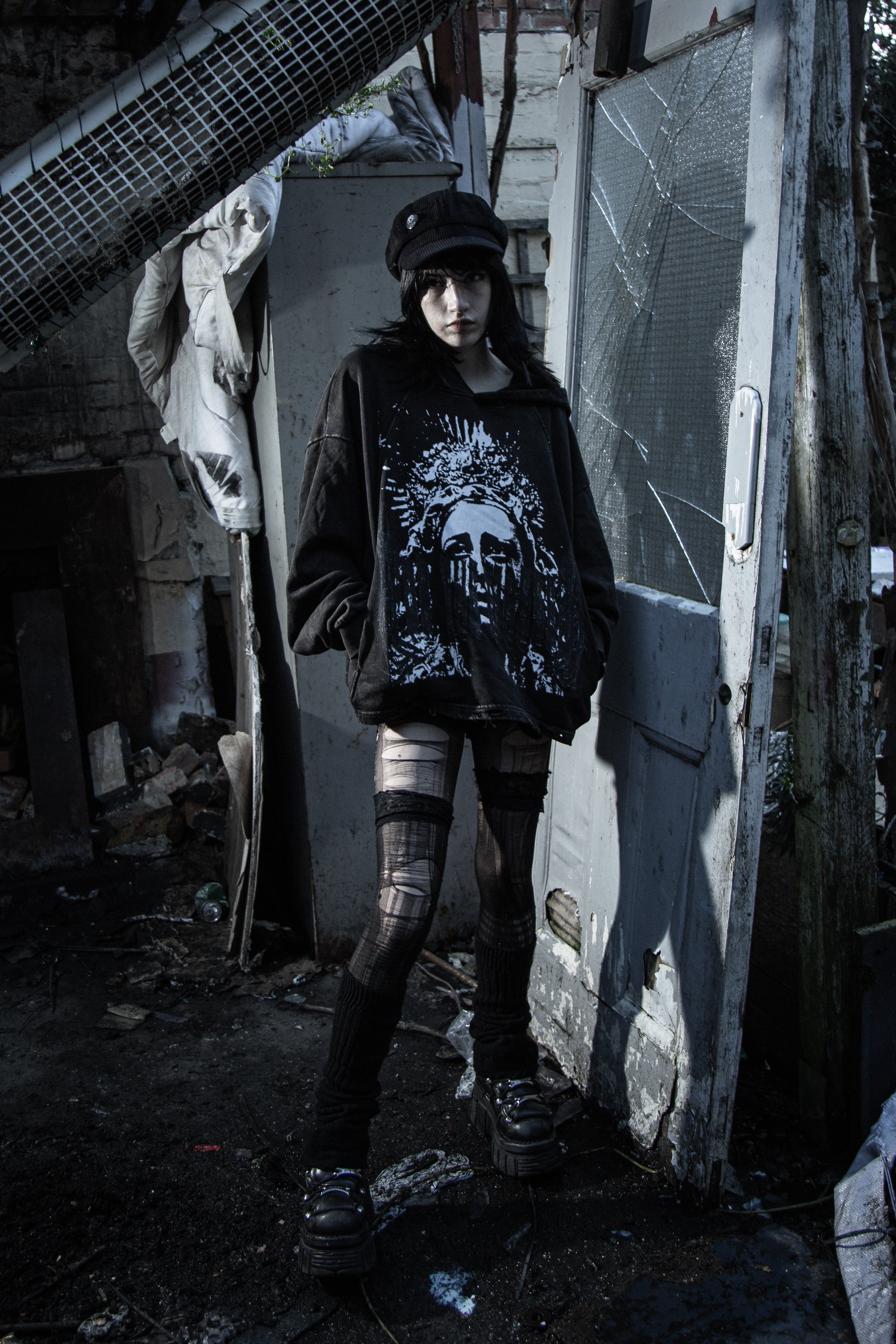 Anguish Vintage Washed Frayed-Hem Hoodie