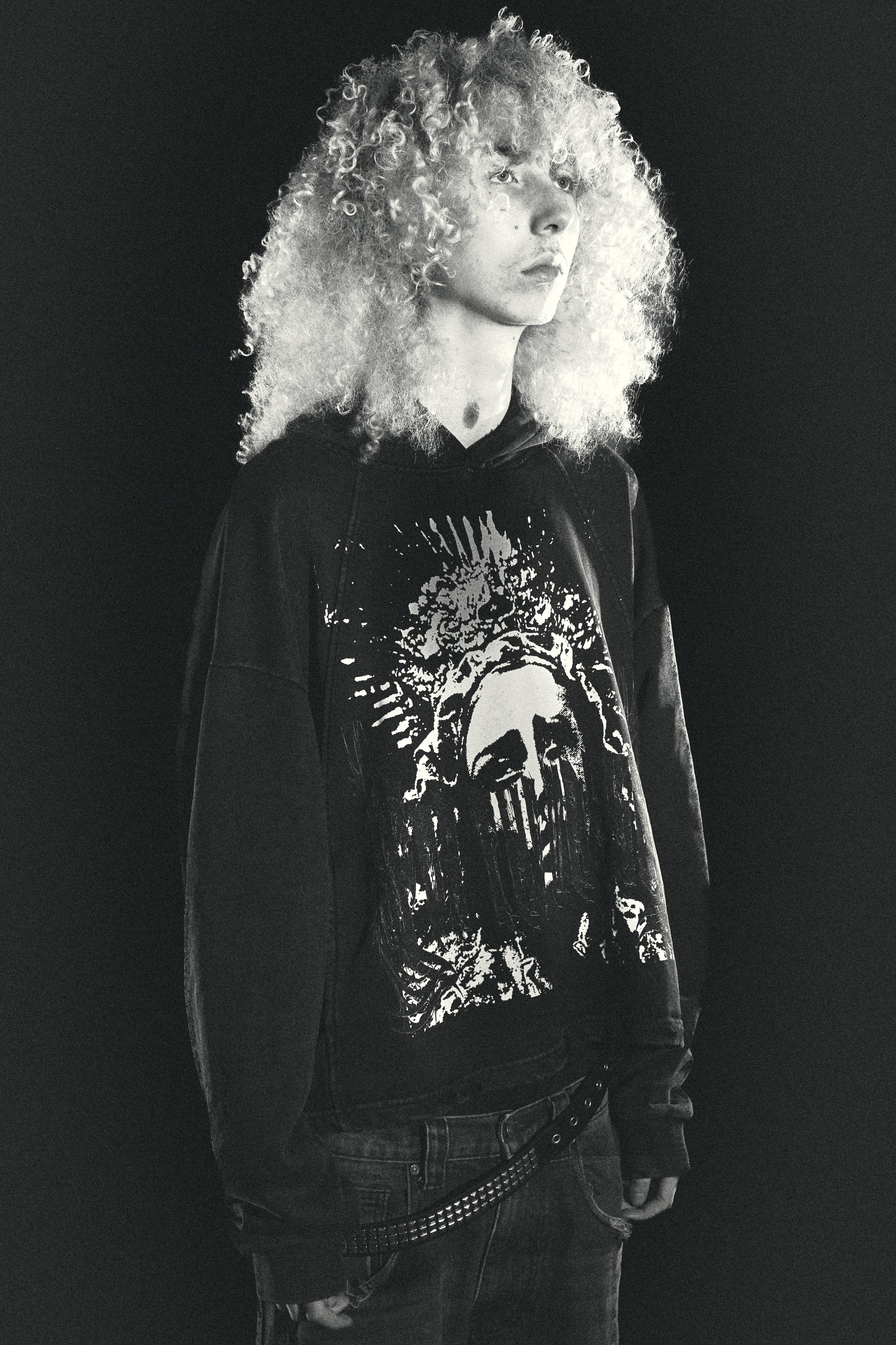 Anguish Vintage Washed Frayed-Hem Hoodie